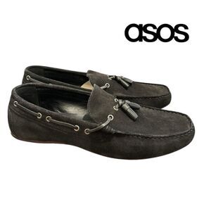 NEW Asos Men's Black Suede Leather Slip-on Driving Moccasins Loafers 10.5